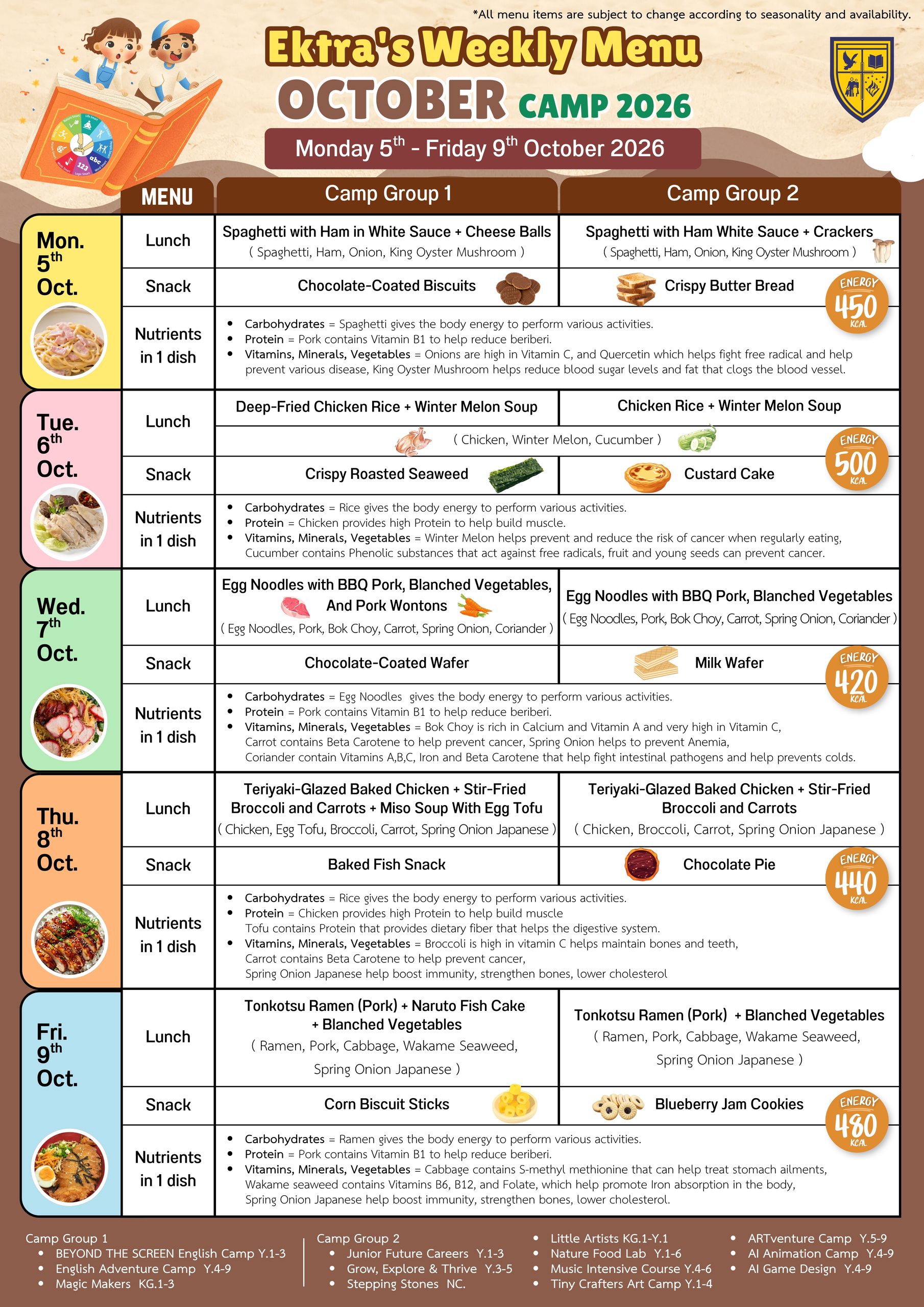 menu october camp 5 9 october 2026 eng
